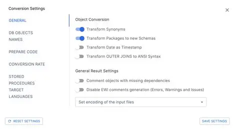 Set the conversion settings