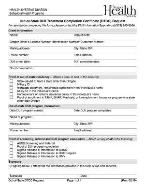 Submission of a DUII Treatment Completion Certificate