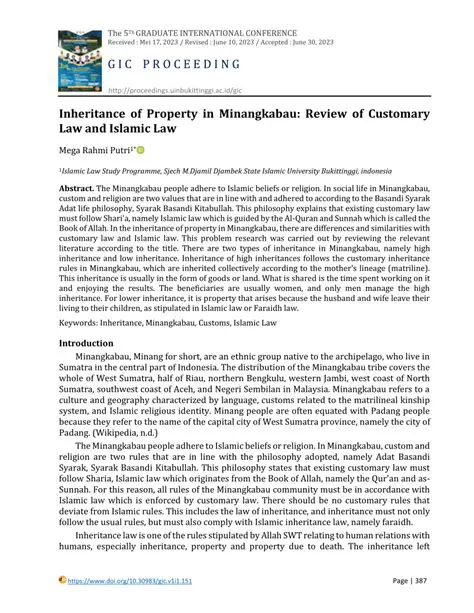 The Customary Minangkabau Law