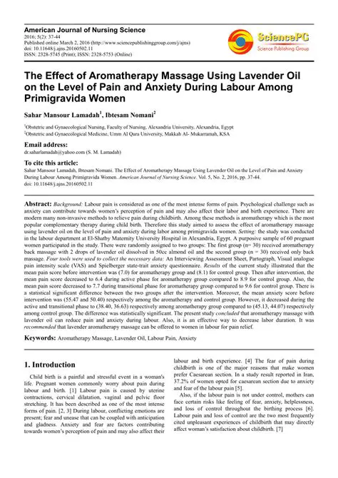 The Effect of Aromatherapy on the Intensity of Labor Pain in 1 Active Phase in Mothers in Indonesia
