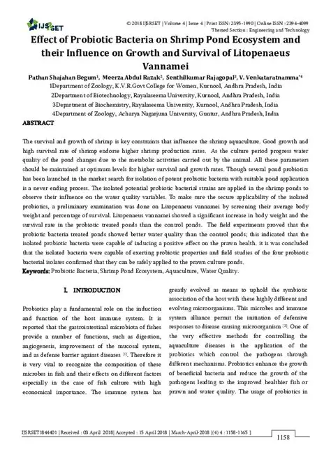 The Effect of Probiotic Application on Water Quality and Litopenaeus Vannamei Shrimp Growth