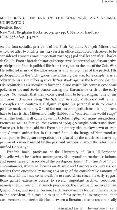 The End of the Cold War and German Unification