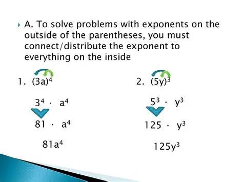 The first step is to identify the base and the exponent inside the parentheses