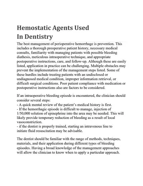 The Importance of Hemostatic Agents in Dentistry