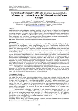 The Importance of Identification of Potato Morphological Characters