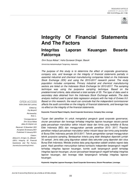 The Importance of Integrity of Financial Statements