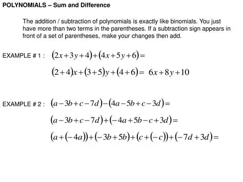 The Sum and Difference of Polynomials