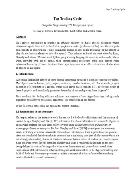 The Top Trading Cycle Algorithm