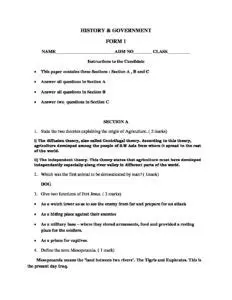 Types of Form One History Questions