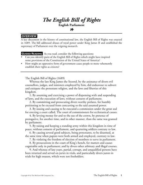 Understanding the English Bill of Rights and the Role of Parliament in Taxation