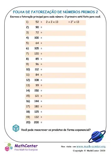 Use a tabela de fatores primos