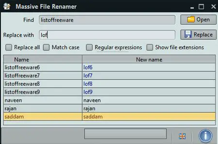 Using Massive File Renamer