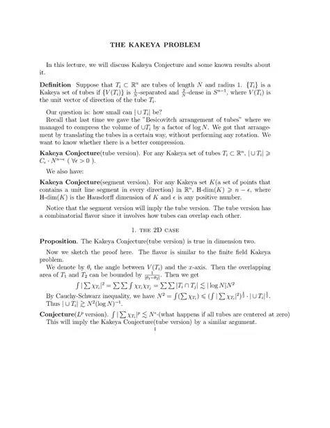 Wikipedia Formulation of the Kakeya Problem