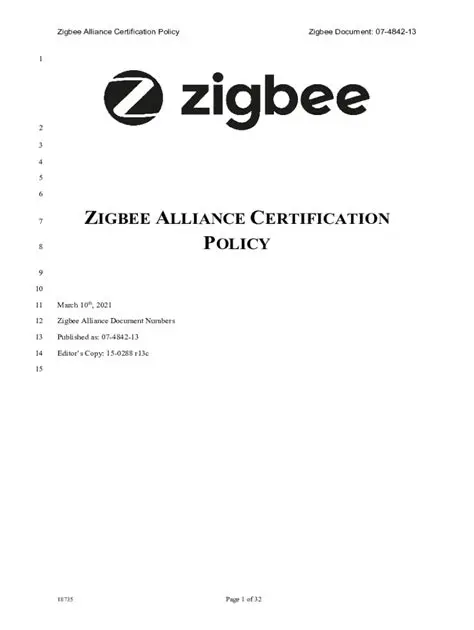ZigBee Alliance certification
